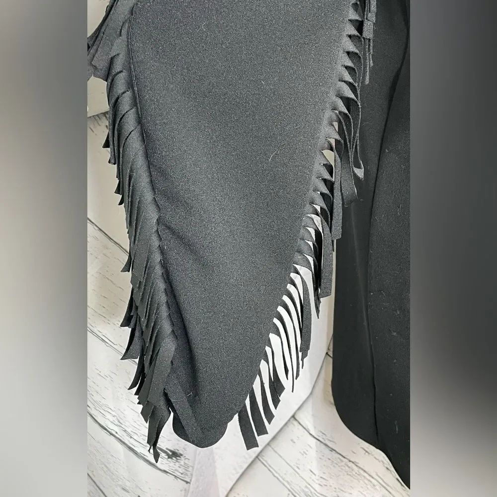 SoAllure Black Dress Fringe Sleeves Made in Italy Size 44 US 8 - Picture 5 of 8